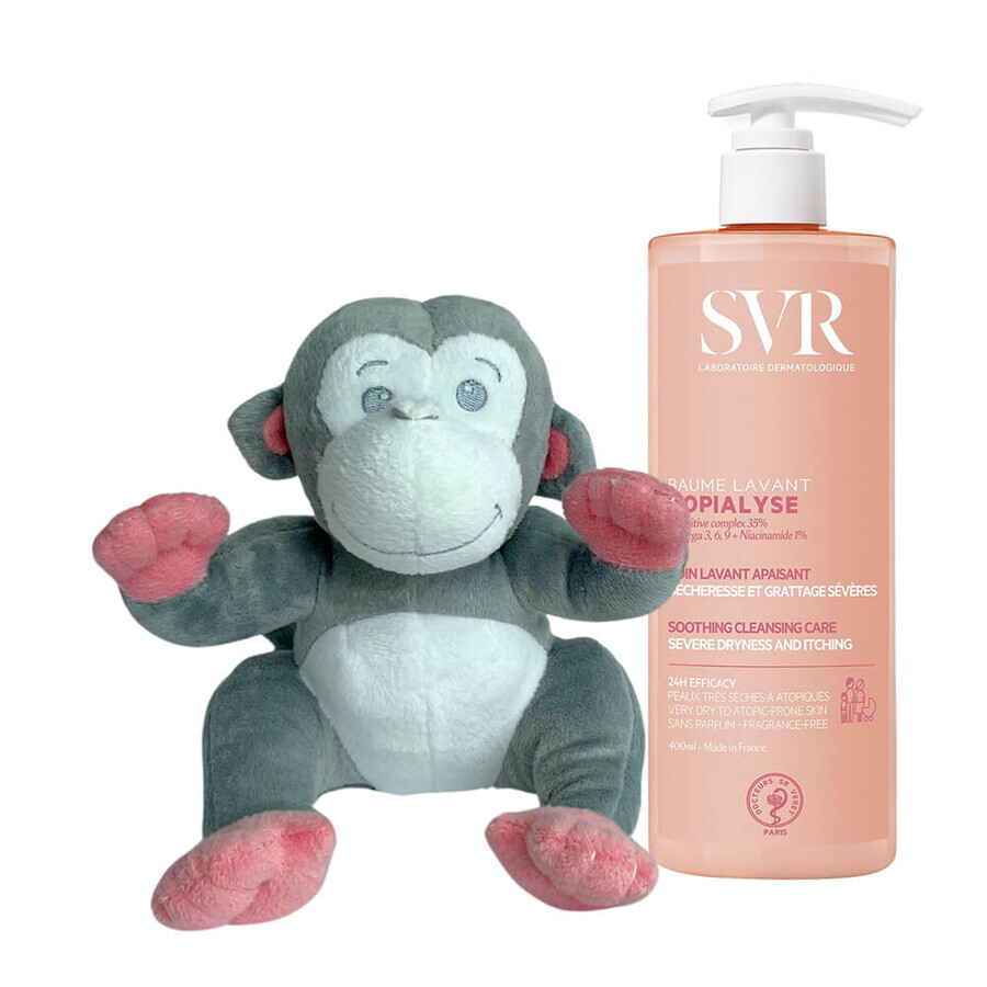 SVR Topialyse Baume Lavant, lozione detergente nutriente per pelli molto secche e atopiche, 400 ml + mascotte di peluche in omaggio