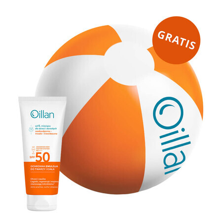 Oillan Sun, emulsie protectoare pentru față și corp, SPF 50, 100 ml + minge de plajă gratuită