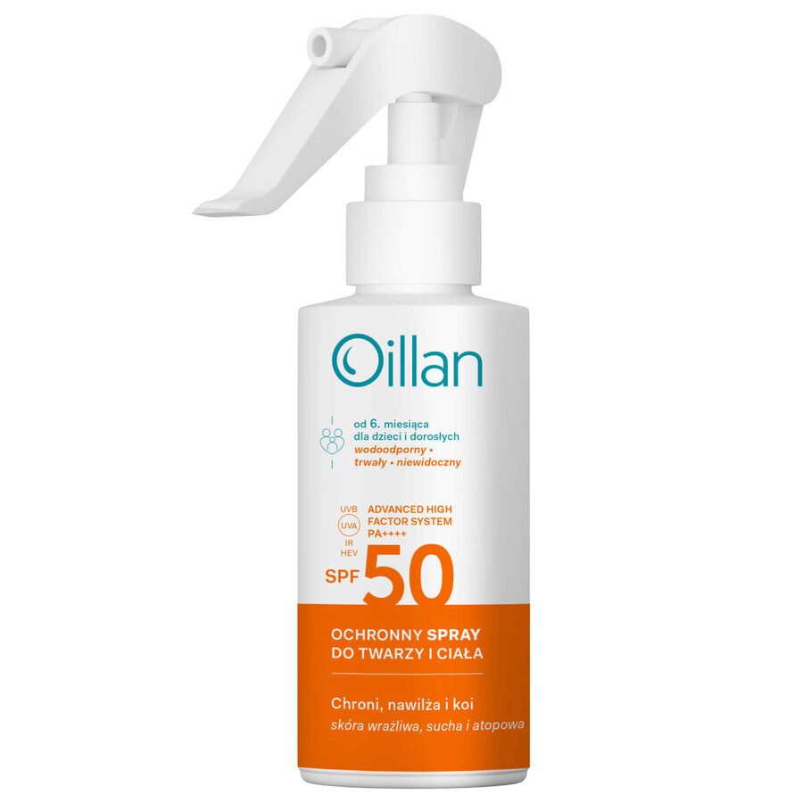 Oillan Sun, spray de protecție pentru față și corp, SPF 50, 125 ml + minge de plajă gratuită