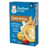 Gerber Grain &amp; Grow Porridge di avena e frumento, banana, mango, latte, senza zuccheri aggiunti, dopo 8 mesi, 200 g