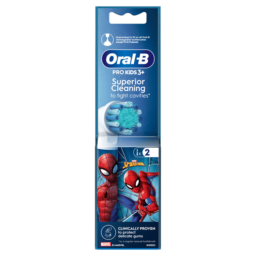 Oral-B Pro Kids, punte per spazzolino elettrico, Spiderman, oltre 3 anni, ultra morbide, 2 pezzi