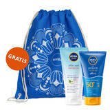 Nivea Sun Protect & Moisture set, loción solar ultrahidratante, FPS 50+, 150 ml + gel-crema calmante para después del sol, 175 ml + bolsa mochila de regalo