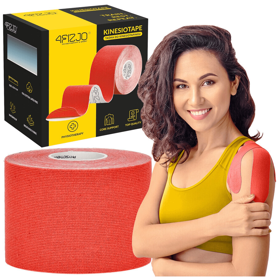 4Fizjo, nastro per kinesiotaping, rosso, 5 cm x 5 m