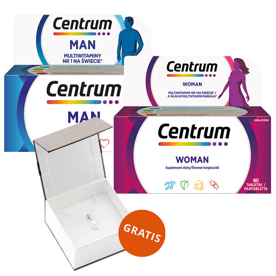 Set Centrum Uomo, 90 compresse + Centrum Donna, 90 compresse + Apart, ciondolo con perla in omaggio