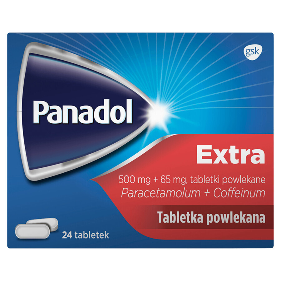 Panadol Extra 500 mg + 65 mg, 24 comprimés pelliculés