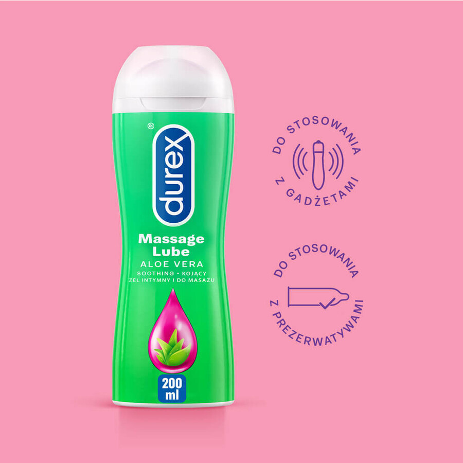 Durex, gel intimo e da massaggio idratante 2in1, aloe vera, 200 ml