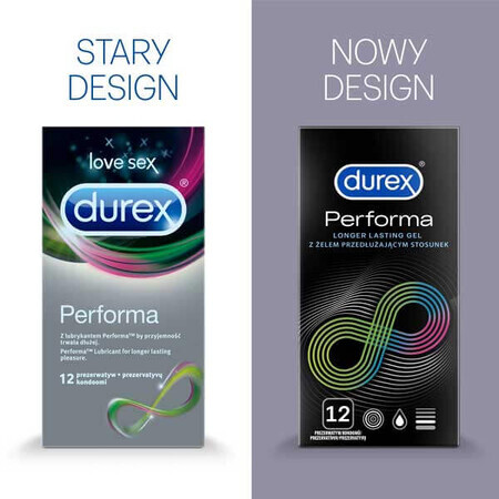 Durex Performa, preservativi con lubrificante per prolungare il rapporto, 12 pezzi