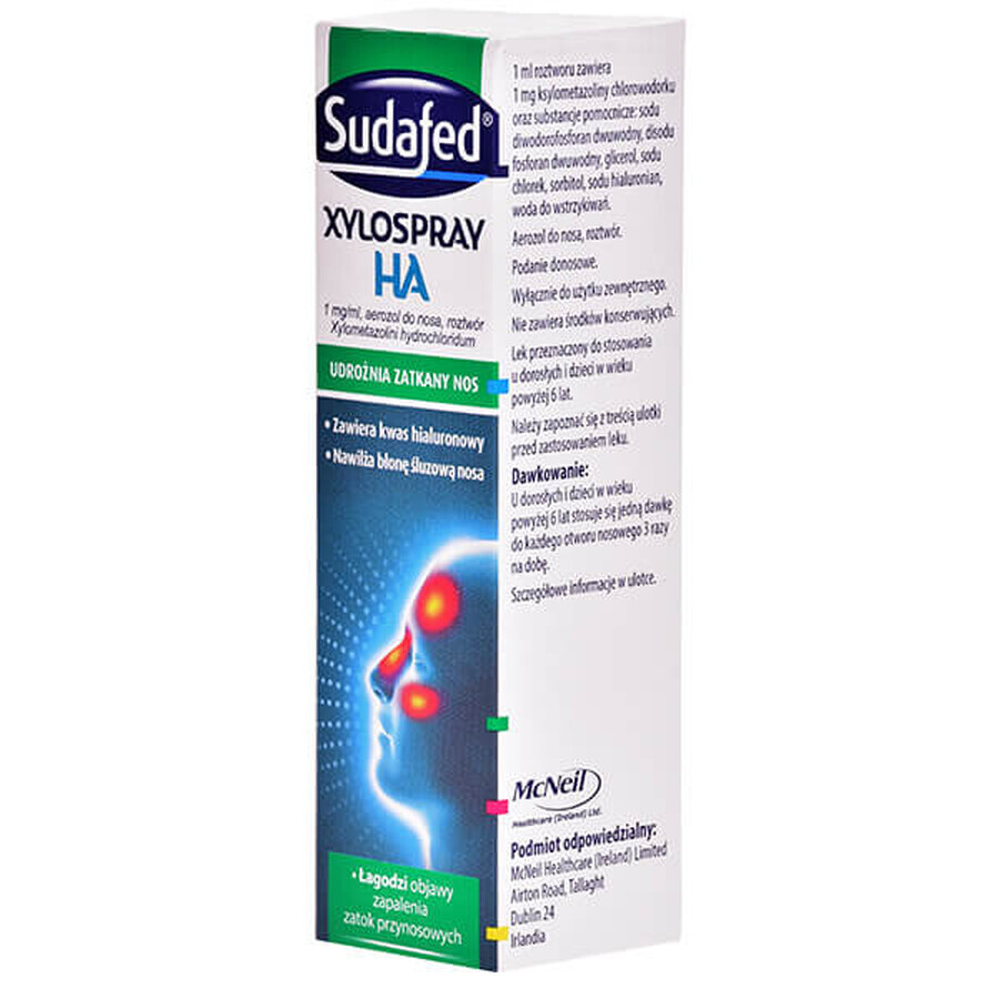 Sudafed XyloSpray HA 1 mg/ml, spray nasal para niños a partir de 6 años y adultos, 10 ml