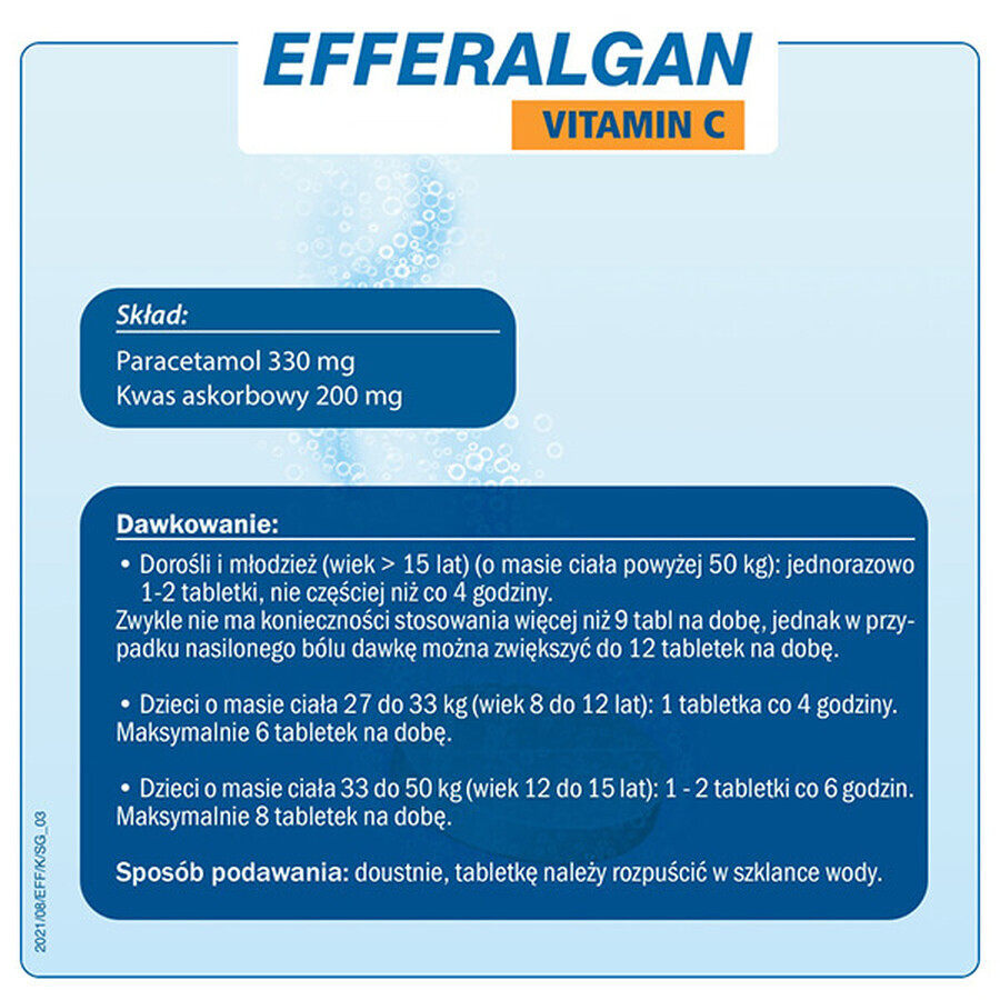 Efferalgan Vitamine C 330 mg + 200 mg, 20 comprimés effervescents