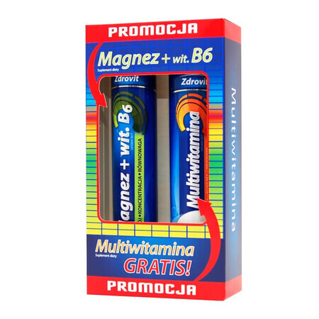 Zdrovit Magnesio + Vitamina B6, 24 compresse effervescenti + Multivitaminico, 20 compresse effervescenti gratis