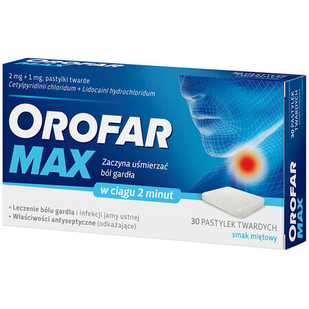 Orofar Max 2 mg + 1 mg, goût menthe, 30 pastilles dures