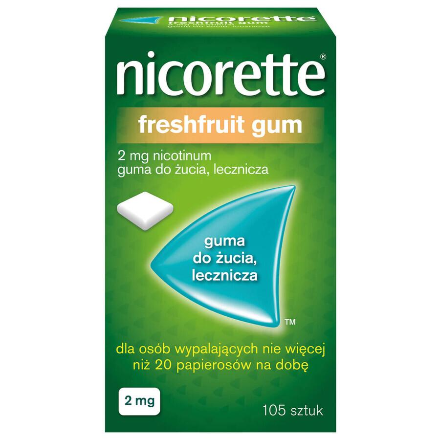 Nicorette FreshFruit Gum 2 mg, gomma da masticare medicinale, 105 pezzi