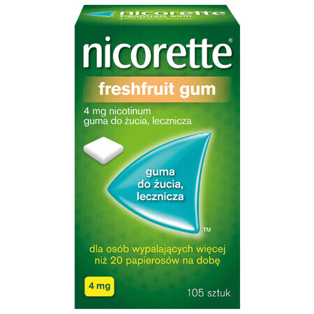 Nicorette FreshFruit Gum 4 mg, gomma da masticare medicinale, 105 pezzi