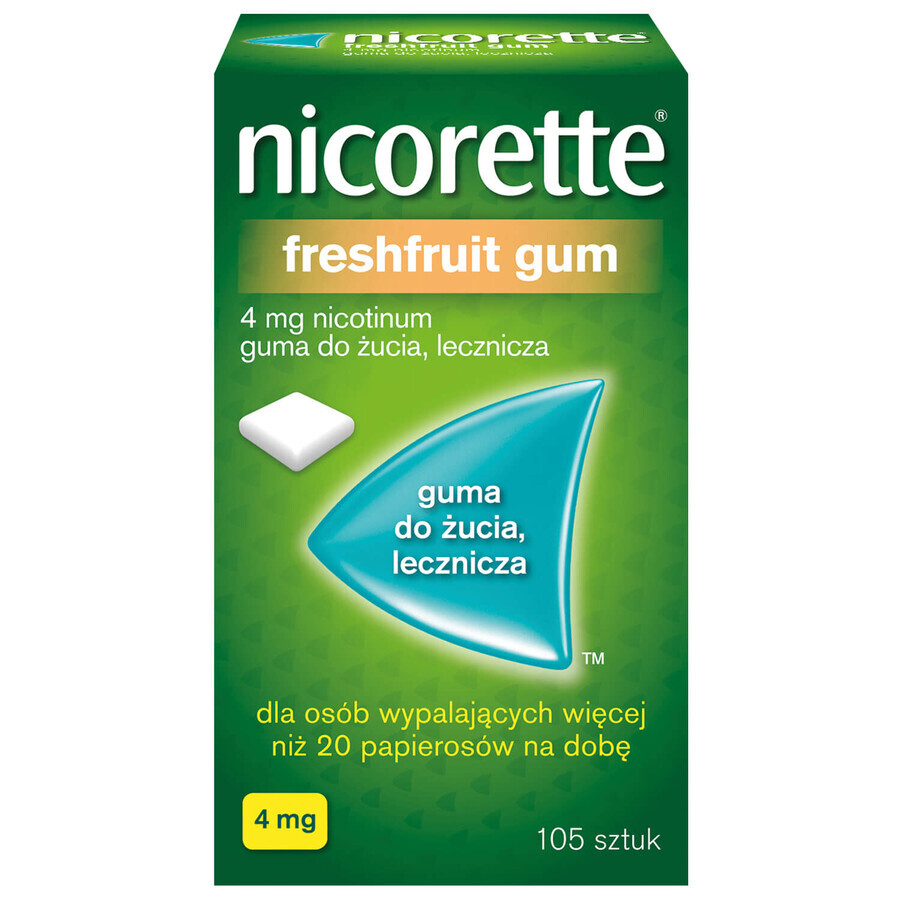 Nicorette FreshFruit Gum 4 mg, gomma da masticare medicinale, 105 pezzi