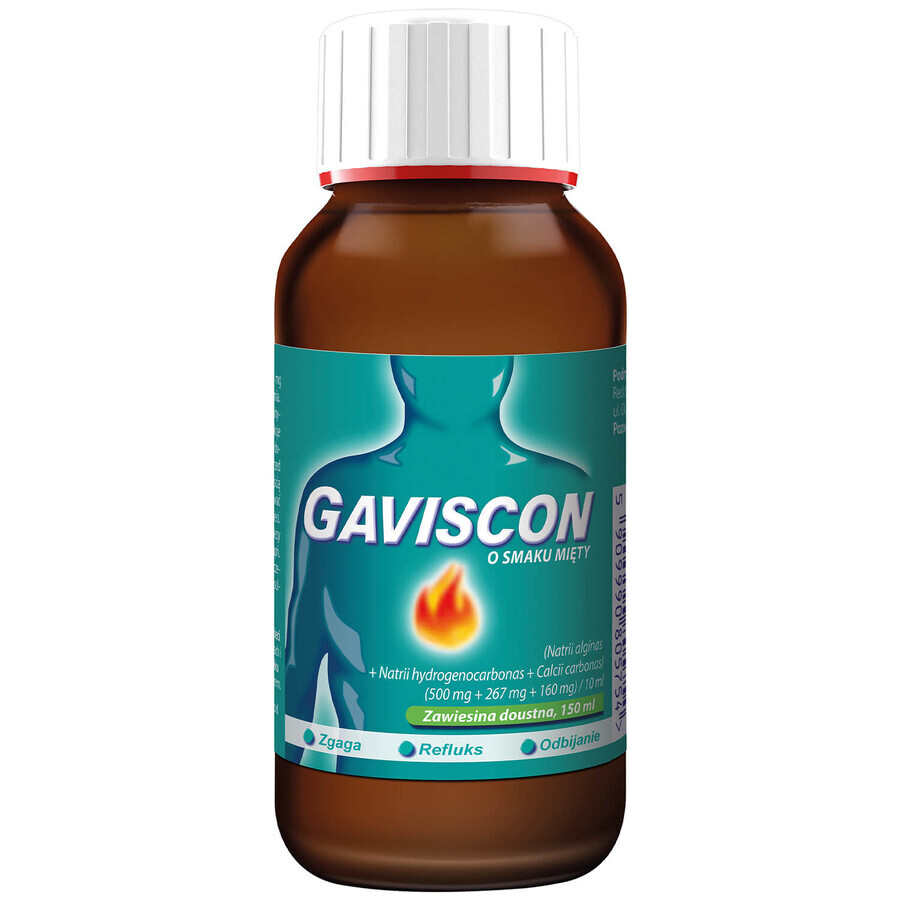 Gaviscon aromatizzato alla menta (500 mg + 267 mg + 160 mg)/ 10 ml, sospensione orale, 150 ml