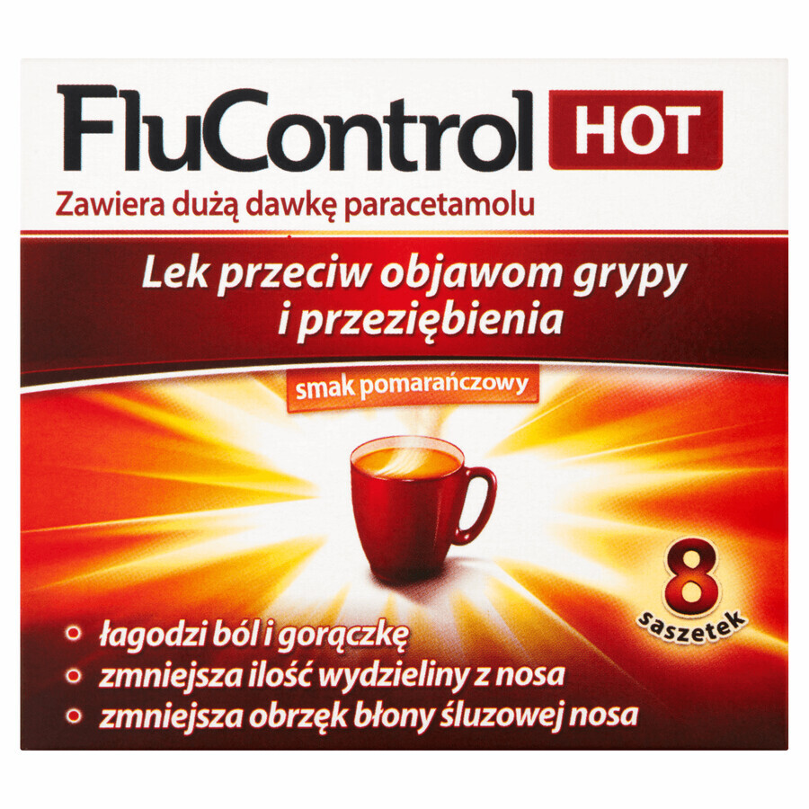 Flucontrol Hot (1000 mg + 10 mg + 4 mg)/ 5,5 g, 8 bustine