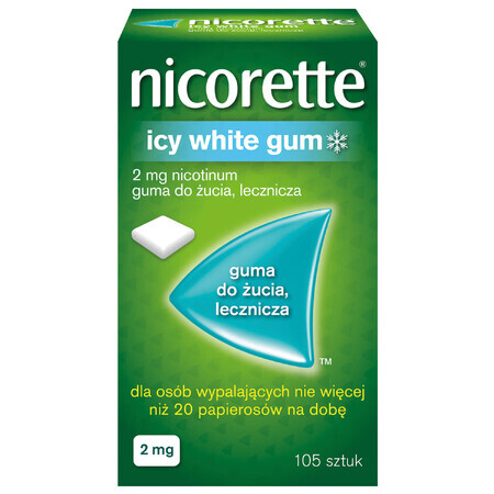 Nicorette Icy White Gum 2 mg, gomma da masticare medicinale, 105 pezzi