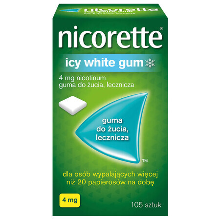 Nicorette Icy White Gum 4 mg, gomma da masticare medicinale, 105 pezzi