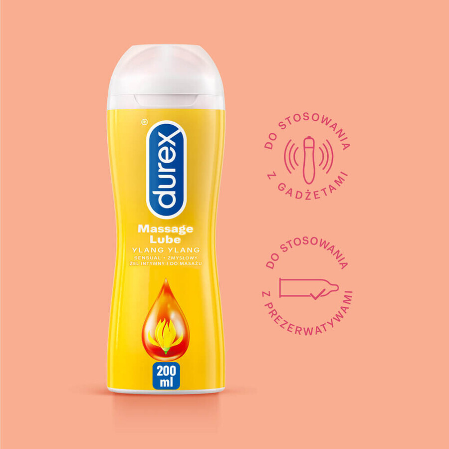 Durex, gel intimo e da massaggio sensuale e stimolante 2in1, ylang ylang, 200 ml