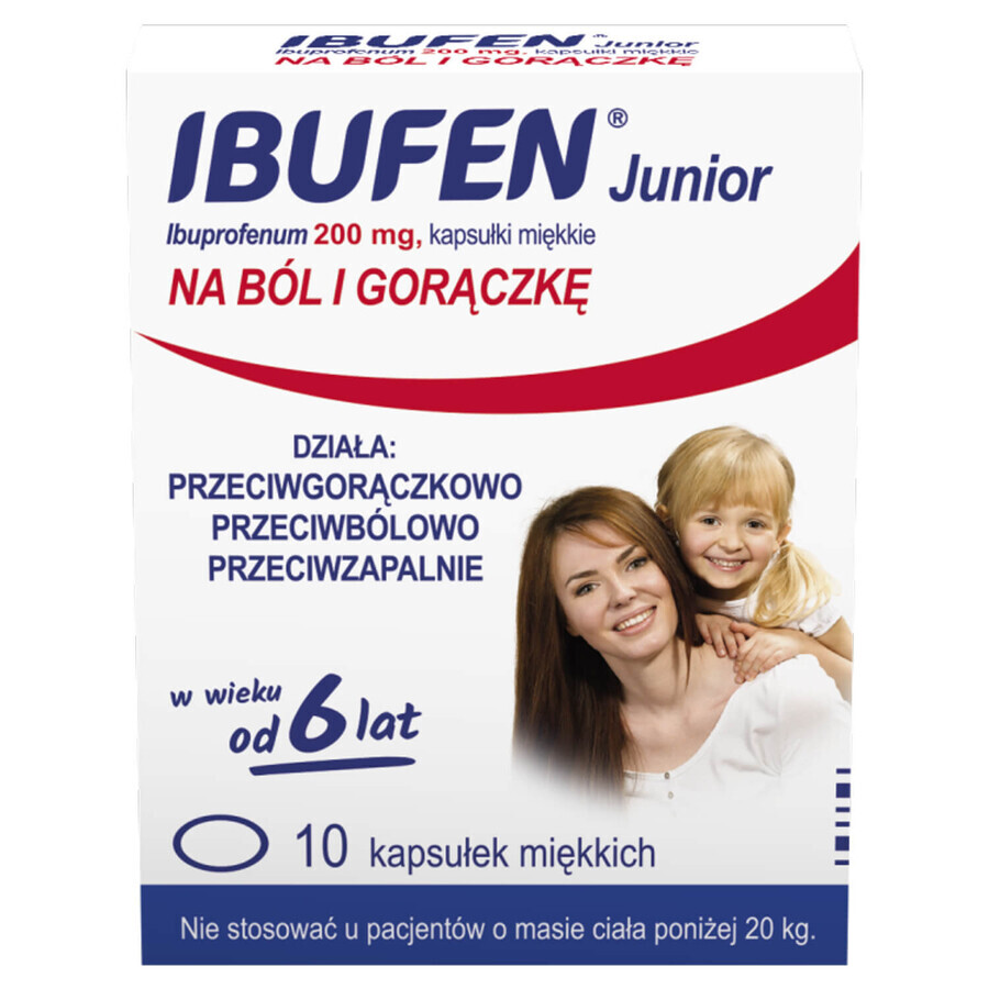 Ibufen Junior 200 mg, per bambini a partire da 6 anni di età, 10 capsule molli