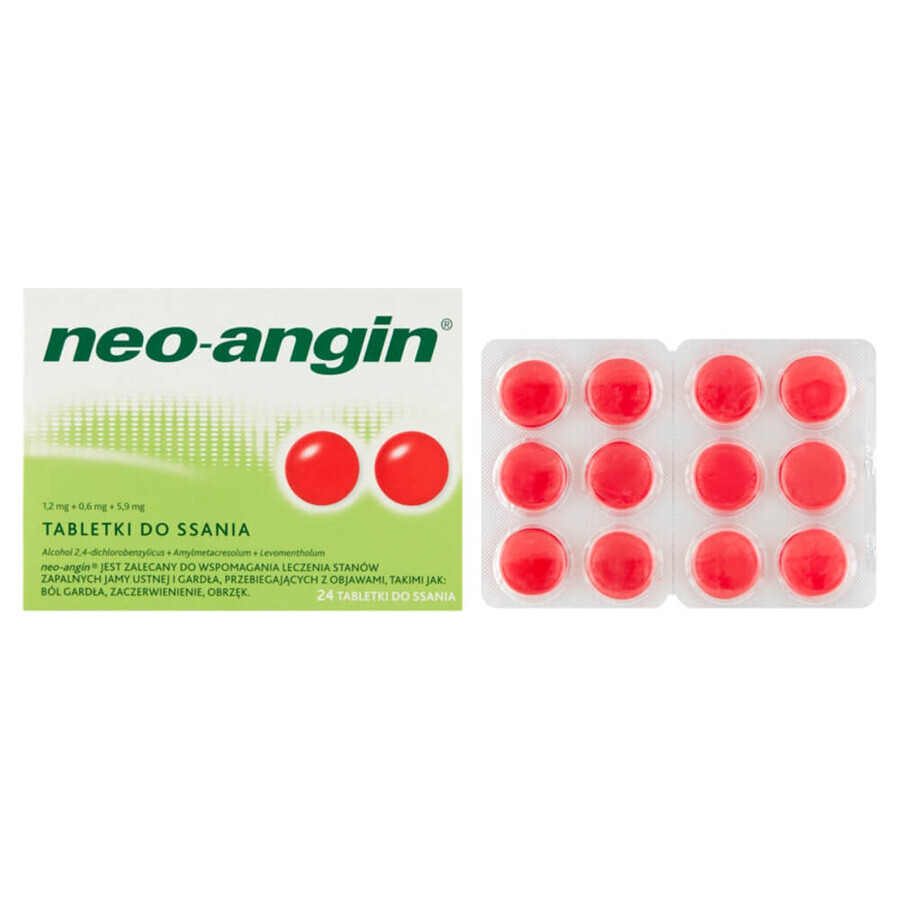 Neo-Angin 1,2 mg + 0,6 mg + 5,9 mg, 24 pastiglie