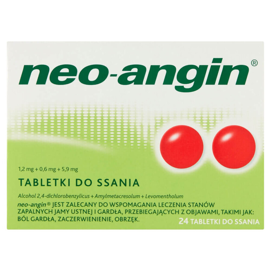 Neo-Angin 1,2 mg + 0,6 mg + 5,9 mg, 24 pastiglie