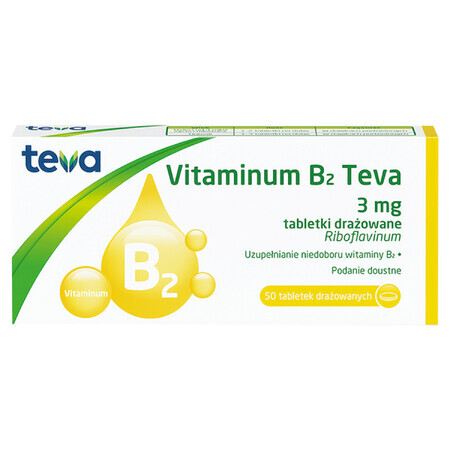 Vitaminum B2 Teva 3 mg, 50 irritated tablets