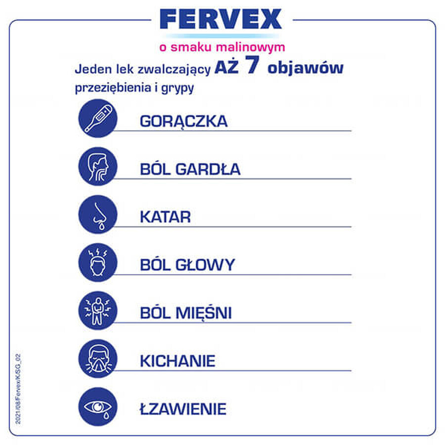 Fervex 500 mg + 200 mg + 25 mg, granulés pour solution orale, goût framboise, 8 sachets