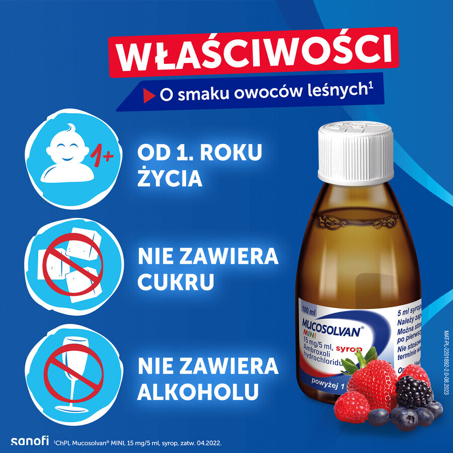 Mucosolvan Mini 15 mg/5 ml, syrup for children over 1 year, berry flavor, 100 ml