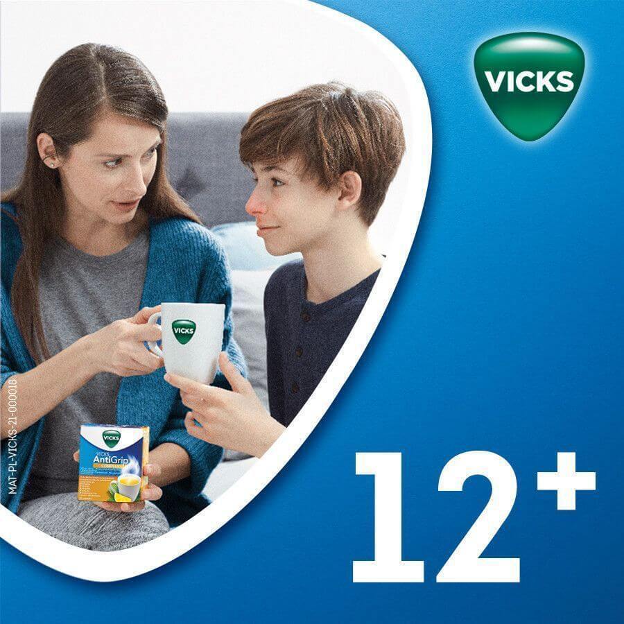 Vicks AntiGrip Complex 500 mg + 200 mg + 10 mg, poudre pour solution orale, 10 sachets