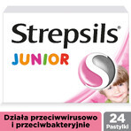 Strepsils Junior 1.2 mg + 0.6 mg, sugar-free, strawberry flavor, 24 tablets