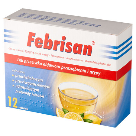 Febrisan (750 mg + 60 mg + 10 mg)/ 5 g, polvo efervescente, 12 sobres