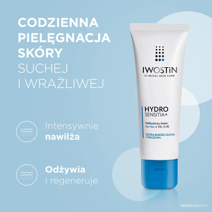 Iwostin Hydro Sensitia, crema notte nutriente con vitamine C+E, 50 ml