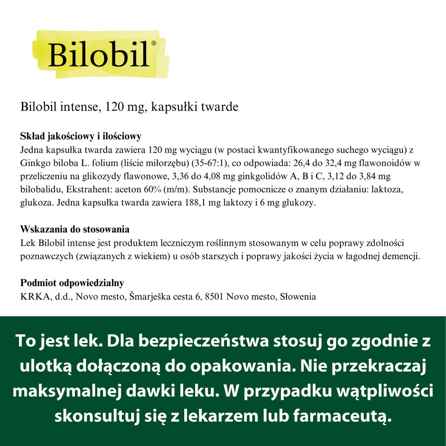 Bilobil Intense 120 mg, 60 capsule