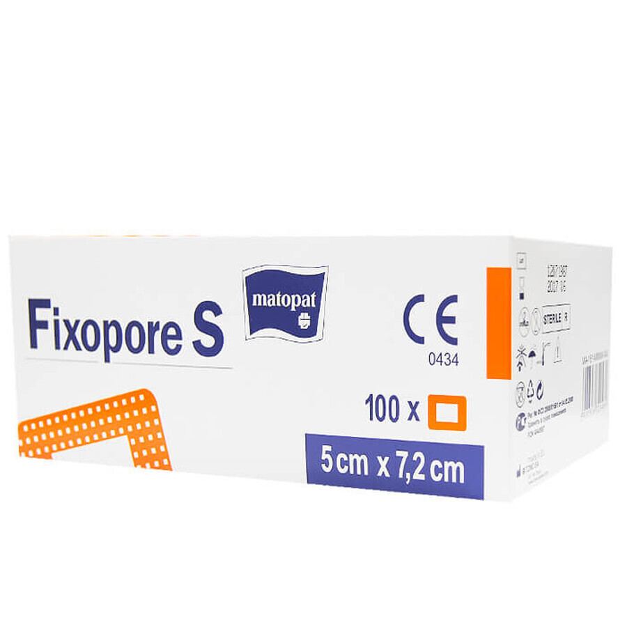 Matopat Fixopore S, pansement adhésif, non tissé, stérile, avec tampon absorbant, 5 cm x 7,2 cm, 100 pièces