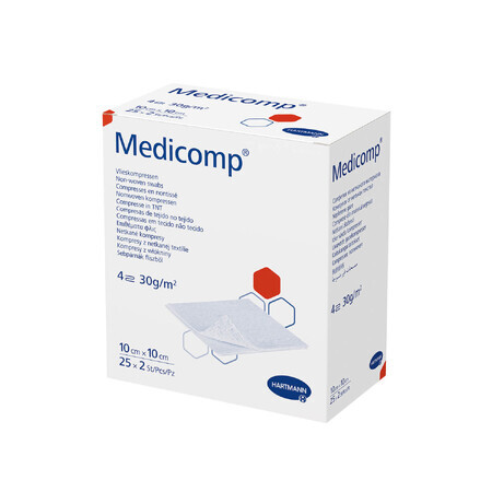 Medicomp, compresse sterili in tessuto non tessuto, 4 strati, 30 g/m2, 10 cm x 10 cm, 50 pz.