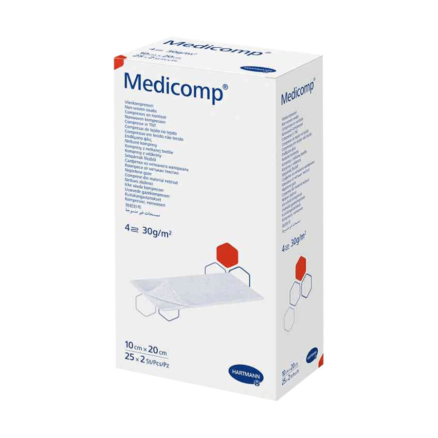 Medicomp, sterile compresses, non-woven, 4 layers, 30 g/m2, 10 cm x 20 cm, 50 pcs.