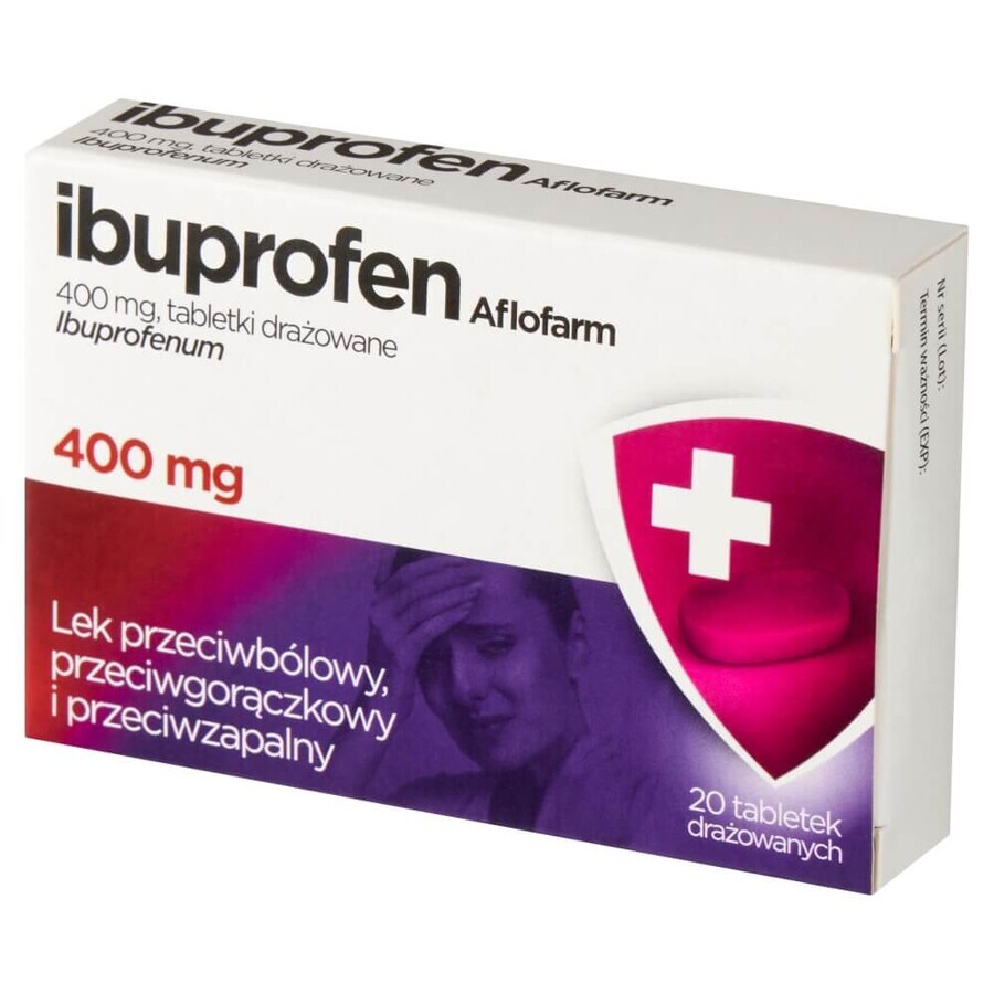 Ibuprofen Aflofarm 400 mg, 20 irritated tablets