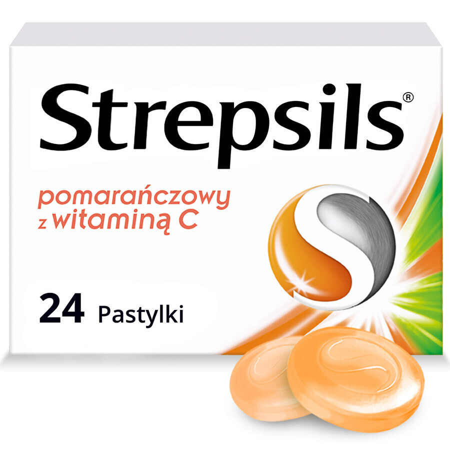 Strepsils orange with vitamin C 1.2 mg + 0.6 mg, 24 hard pills