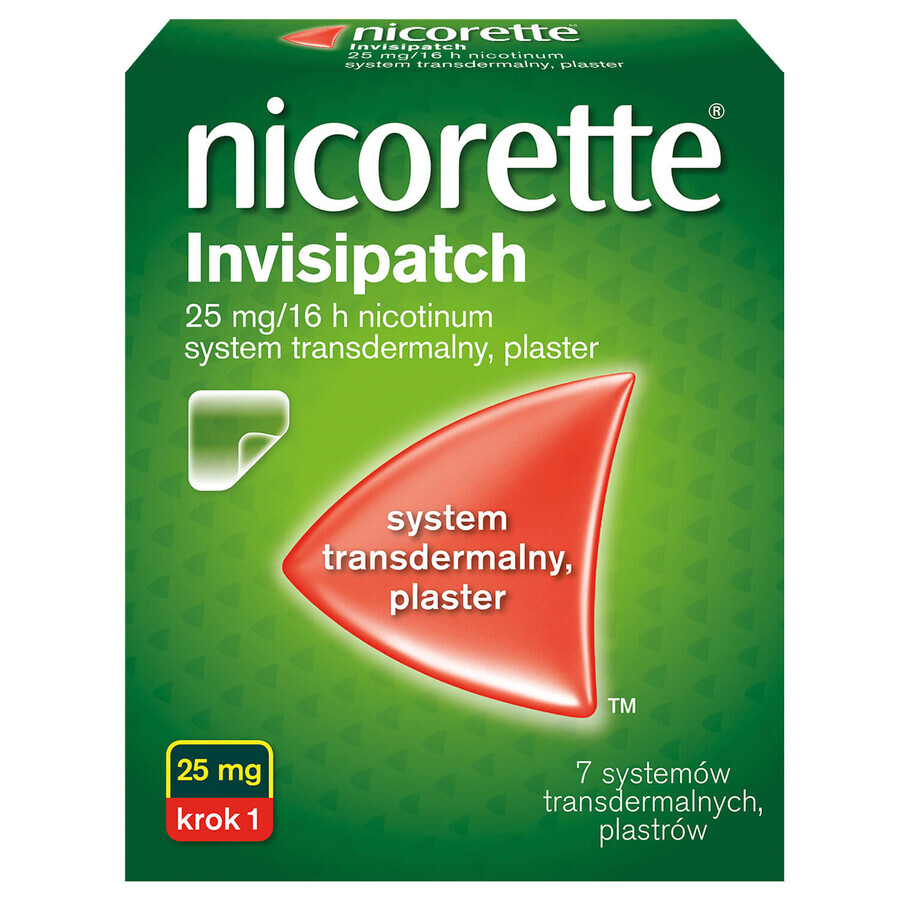 Nicorette Invisipatch 25 mg/16 h, sistema transdermico, cerotto, 7 pezzi