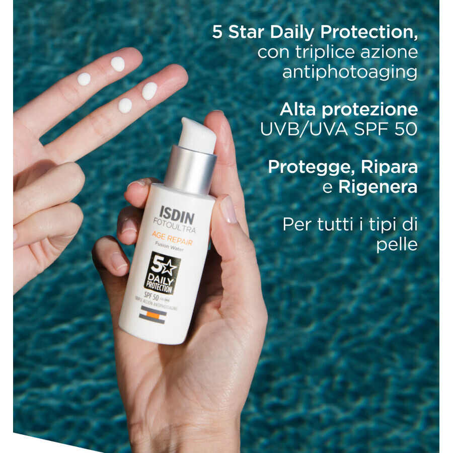 ISDIN Foto Ultra Age Repair Fusion Water SPF 50 Crema Solare Viso Antietà, 50 ml