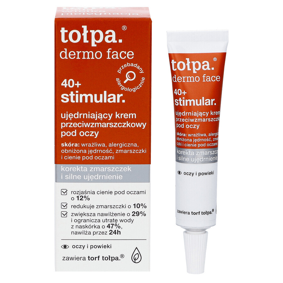 Tolpa Dermo Face, Stimular 40+, crema rassodante antirughe, sotto gli occhi, 10 ml