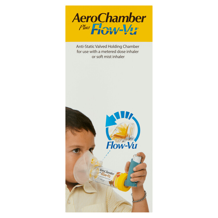 AeroChamber Plus Flow-Vu, cámara de inhalación con máscara para niños, 1-5 años, Mediana, 1 pieza