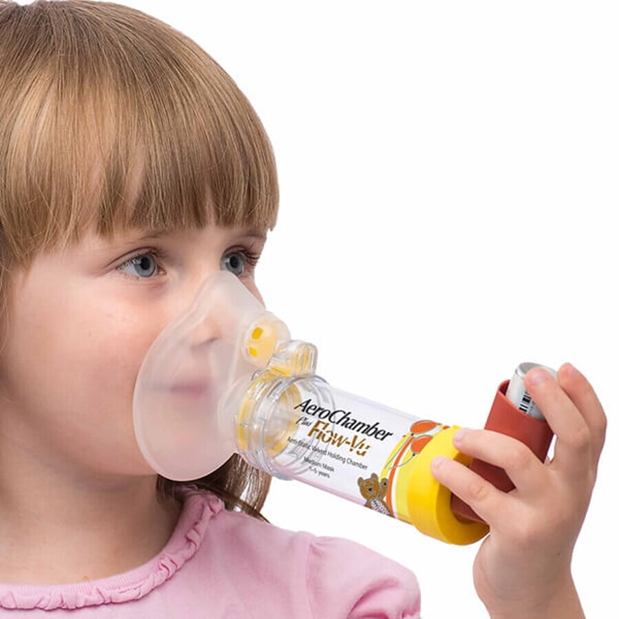 AeroChamber Plus Flow-Vu, cámara de inhalación con máscara para niños, 1-5 años, Mediana, 1 pieza