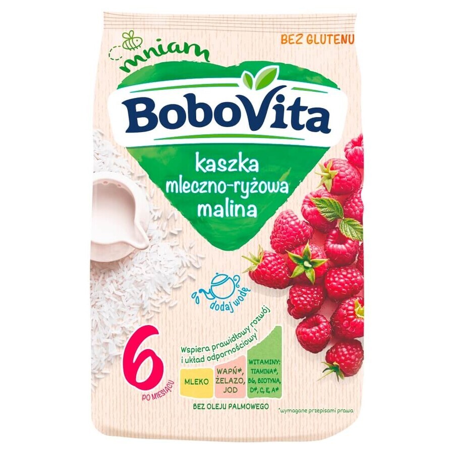 BoboVita Porridge di riso al latte, lampone, senza glutine, dopo 6 mesi, 230 g