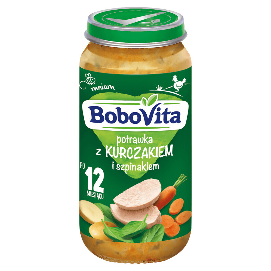 BoboVita Dinner, piatto di pollo e spinaci, dopo 12 mesi, 250 g