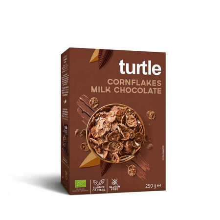 Copos de maíz ecológicos recubiertos de chocolate con leche, 250 gramos, Tortuga SPRL