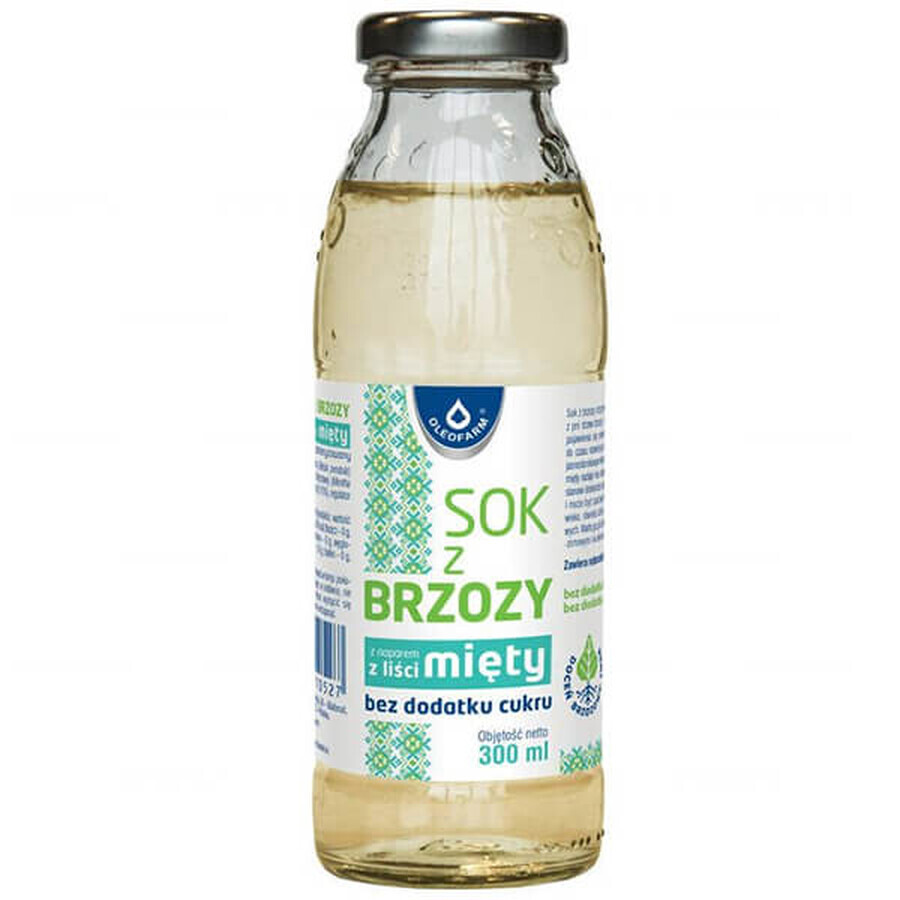 Oleofarm Succo di betulla con infuso di foglie di menta, senza zucchero aggiunto, 300 ml