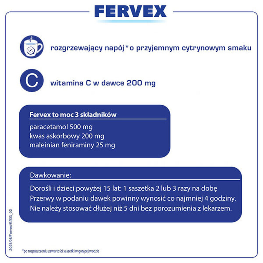 Fervex 500 mg + 200 mg + 25 mg, granulaat voor orale oplossing, citroensmaak, 8 sachets