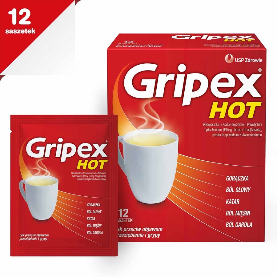 Gripex Caliente 650 mg + 50 mg + 10 mg, 12 sobres